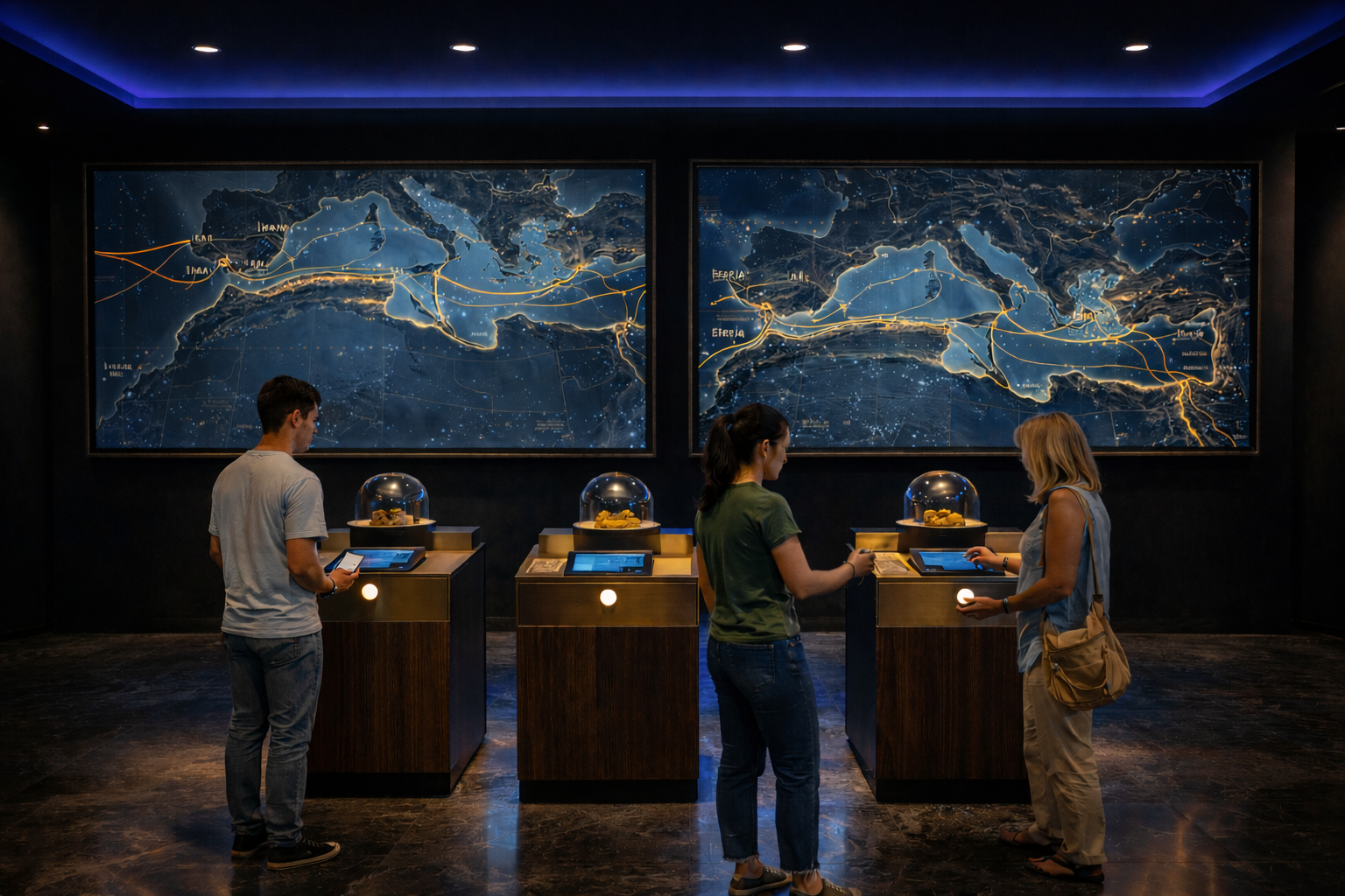 Interactive Mediterranean trade route maps with aroma stations